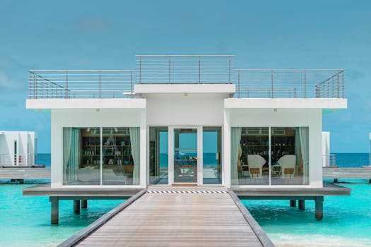 Maldives Coral Villas With Floating Paths and Lagoon Walls